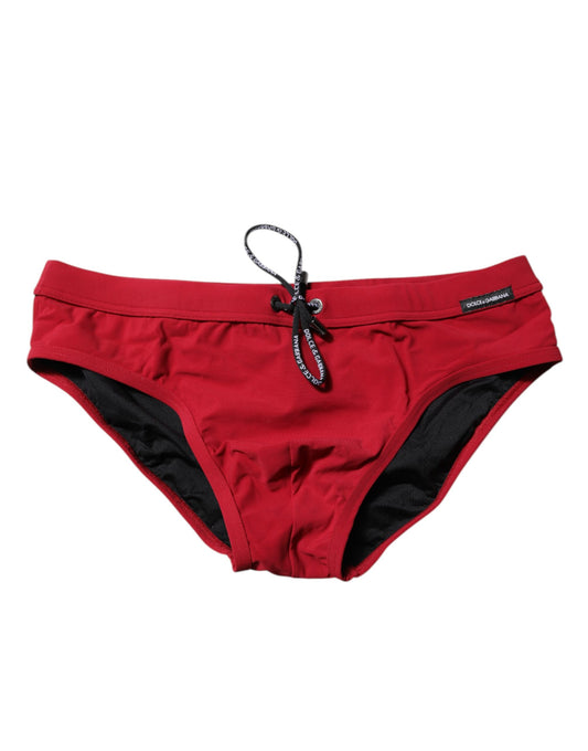 Maillot de bain slip de plage rouge Dolce &amp; Gabbana pour homme avec cordon de serrage