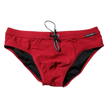Maillot de bain slip de plage rouge Dolce &amp; Gabbana pour homme avec cordon de serrage