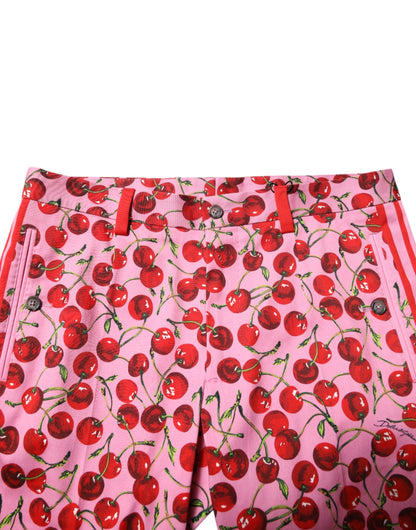 Pantalon habillé en coton imprimé cerises roses Dolce &amp; Gabbana