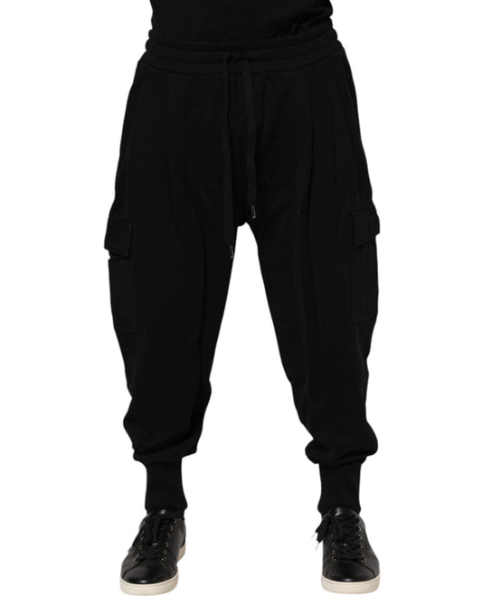 Pantalon de jogging en coton noir avec logo Dolce &amp; Gabbana