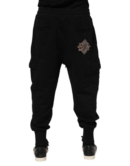 Pantalon de jogging en coton noir avec logo Dolce &amp; Gabbana