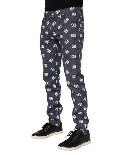 Jean skinny slim en coton gris foncé avec logo Dolce &amp; Gabbana