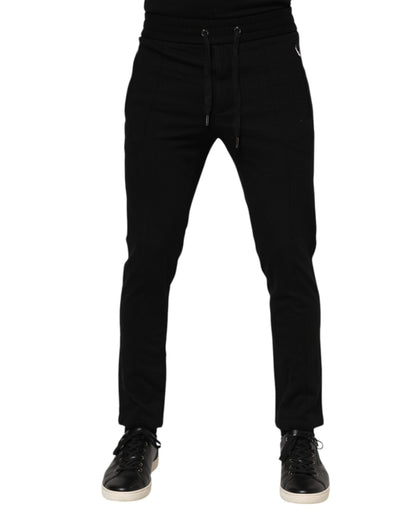 Pantalon de jogging noir en viscose avec cordon de serrage pour homme Dolce &amp; Gabbana