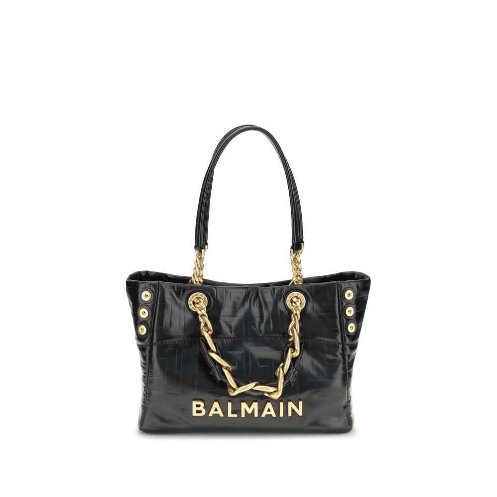 Balmain 1945 Small Tote Cracked Leather Monogram Bag