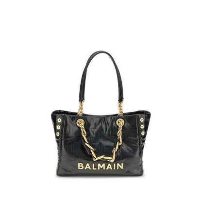 Balmain 1945 Small Tote Cracked Leather Monogram Bag