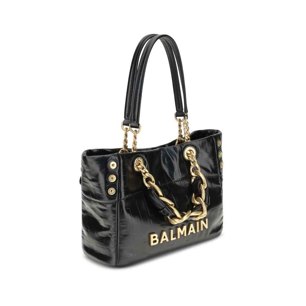 Balmain 1945 Small Tote Cracked Leather Monogram Bag