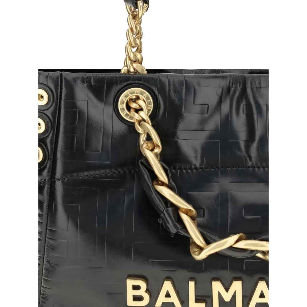 Balmain 1945 Small Tote Cracked Leather Monogram Bag