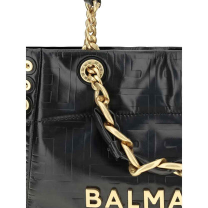 Balmain 1945 Small Tote Cracked Leather Monogram Bag