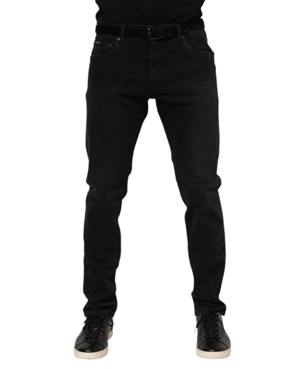 Jean en denim noir avec plaque logo Dolce &amp; Gabbana