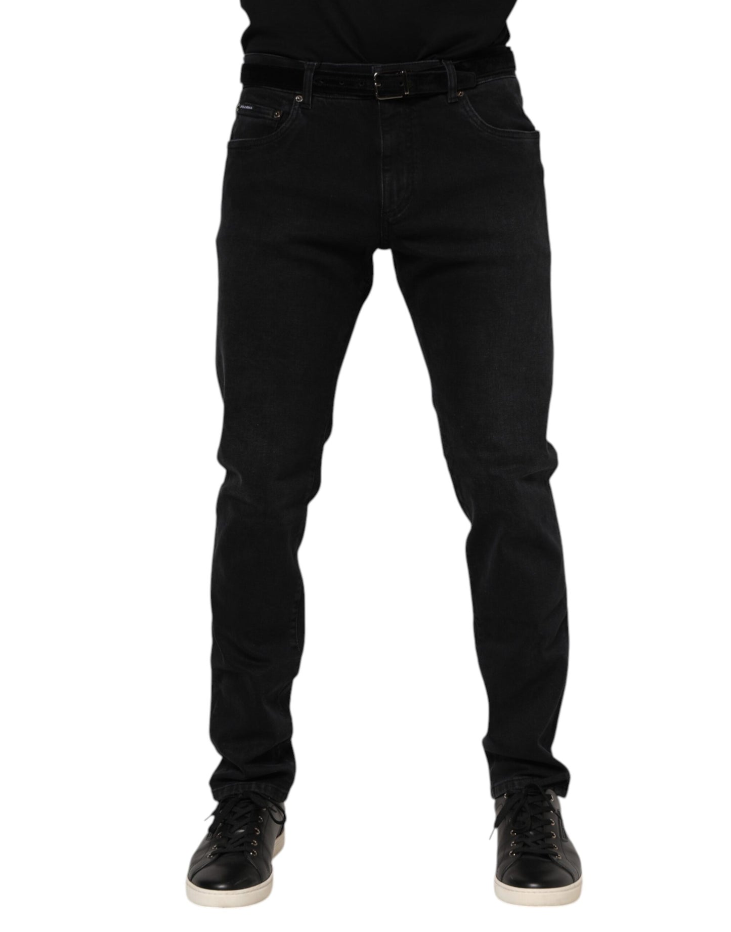 Jean en denim noir avec plaque logo Dolce &amp; Gabbana