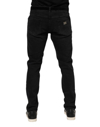 Jean en denim noir avec plaque logo Dolce &amp; Gabbana