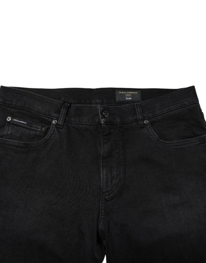 Jean en denim noir avec plaque logo Dolce &amp; Gabbana