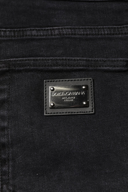 Jean en denim noir avec plaque logo Dolce &amp; Gabbana