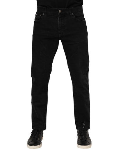 Jean slim en coton noir avec plaque logo Dolce &amp; Gabbana