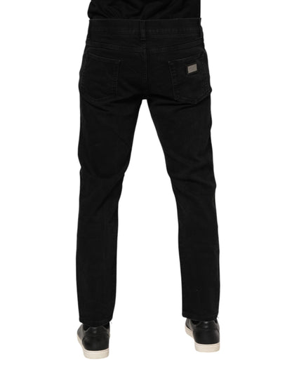 Jean slim en coton noir avec plaque logo Dolce &amp; Gabbana