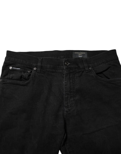 Jean slim en coton noir avec plaque logo Dolce &amp; Gabbana