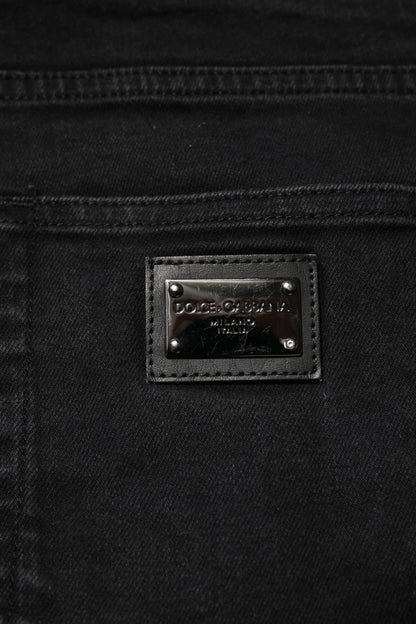 Jean slim en coton noir avec plaque logo Dolce &amp; Gabbana