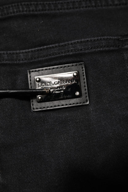 Jean slim en coton noir avec plaque logo Dolce &amp; Gabbana
