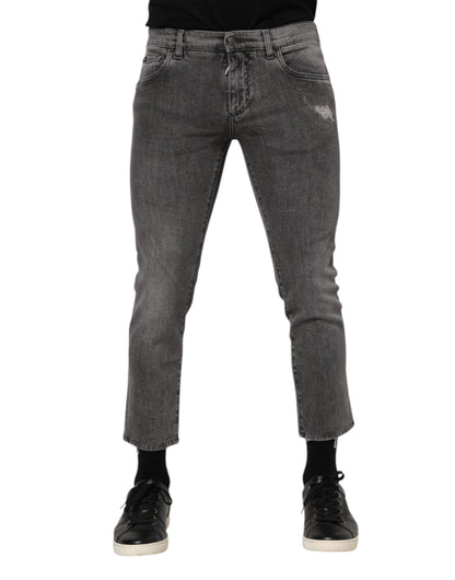 Jean en denim gris avec plaque logo Dolce &amp; Gabbana pour homme