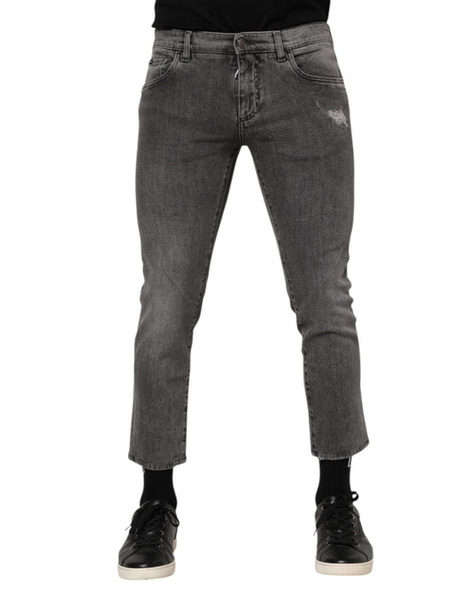 Jean en denim gris avec plaque logo Dolce &amp; Gabbana pour homme