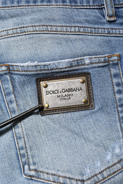 Jean en denim bleu délavé avec plaque logo Dolce &amp; Gabbana
