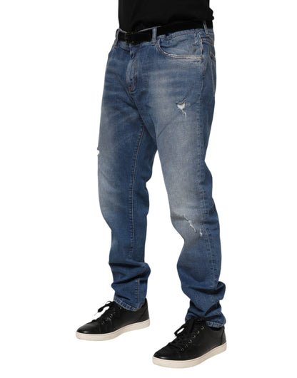 Jean en denim bleu délavé avec plaque logo Dolce &amp; Gabbana