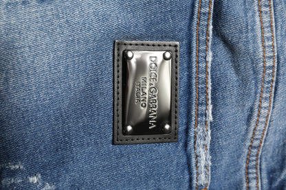 Jean en denim bleu délavé avec plaque logo Dolce &amp; Gabbana