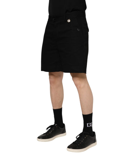 Dolce &amp; Gabbana Black Cotton Knee Length Men Bermuda Shorts