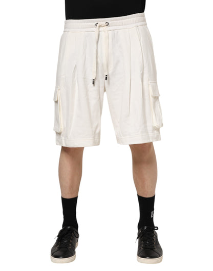 Dolce &amp; Gabbana White Cotton Cargo Bermuda Sweatshorts Shorts
