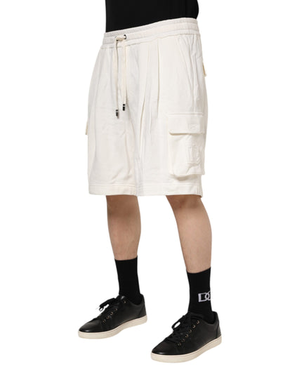 Dolce &amp; Gabbana White Cotton Cargo Bermuda Sweatshorts Shorts