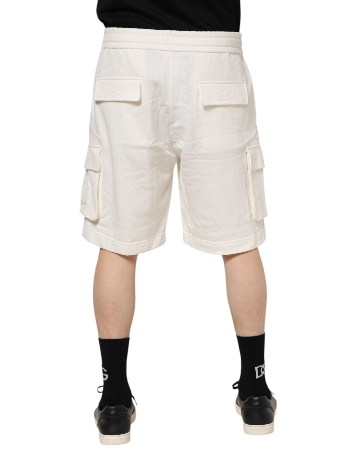Dolce &amp; Gabbana White Cotton Cargo Bermuda Sweatshorts Shorts