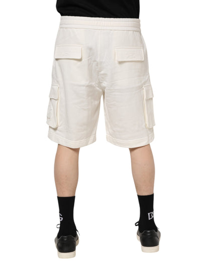 Dolce &amp; Gabbana White Cotton Cargo Bermuda Sweatshorts Shorts