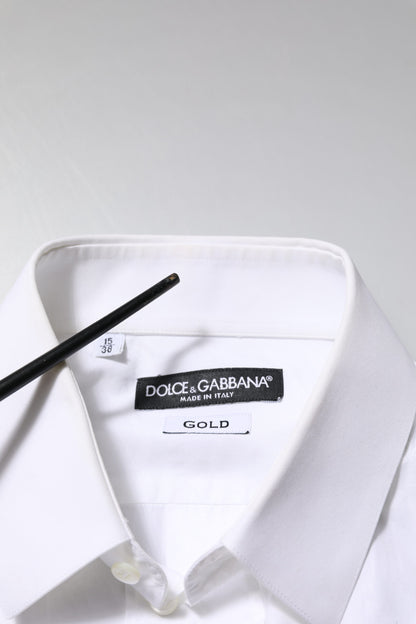 Dolce & Gabbana White Cotton GOLD Long Sleeves Formal Shirt by Dolce & Gabbana