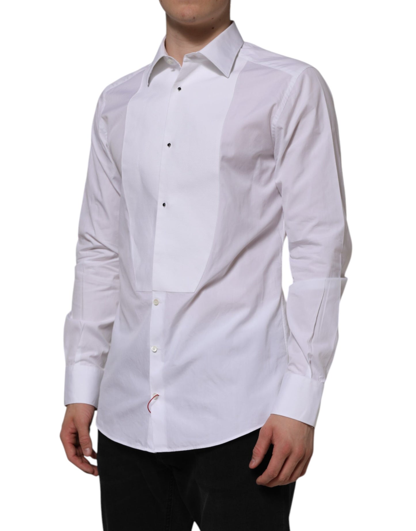 Dolce & Gabbana White Bib Cotton Popline GOLD Men Formal Shirt by Dolce & Gabbana