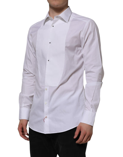 Dolce & Gabbana White Bib Cotton Popline GOLD Men Formal Shirt by Dolce & Gabbana