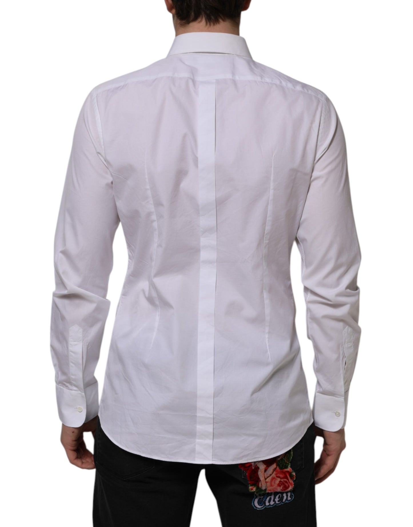 Dolce & Gabbana White Bib Cotton Popline GOLD Men Formal Shirt by Dolce & Gabbana