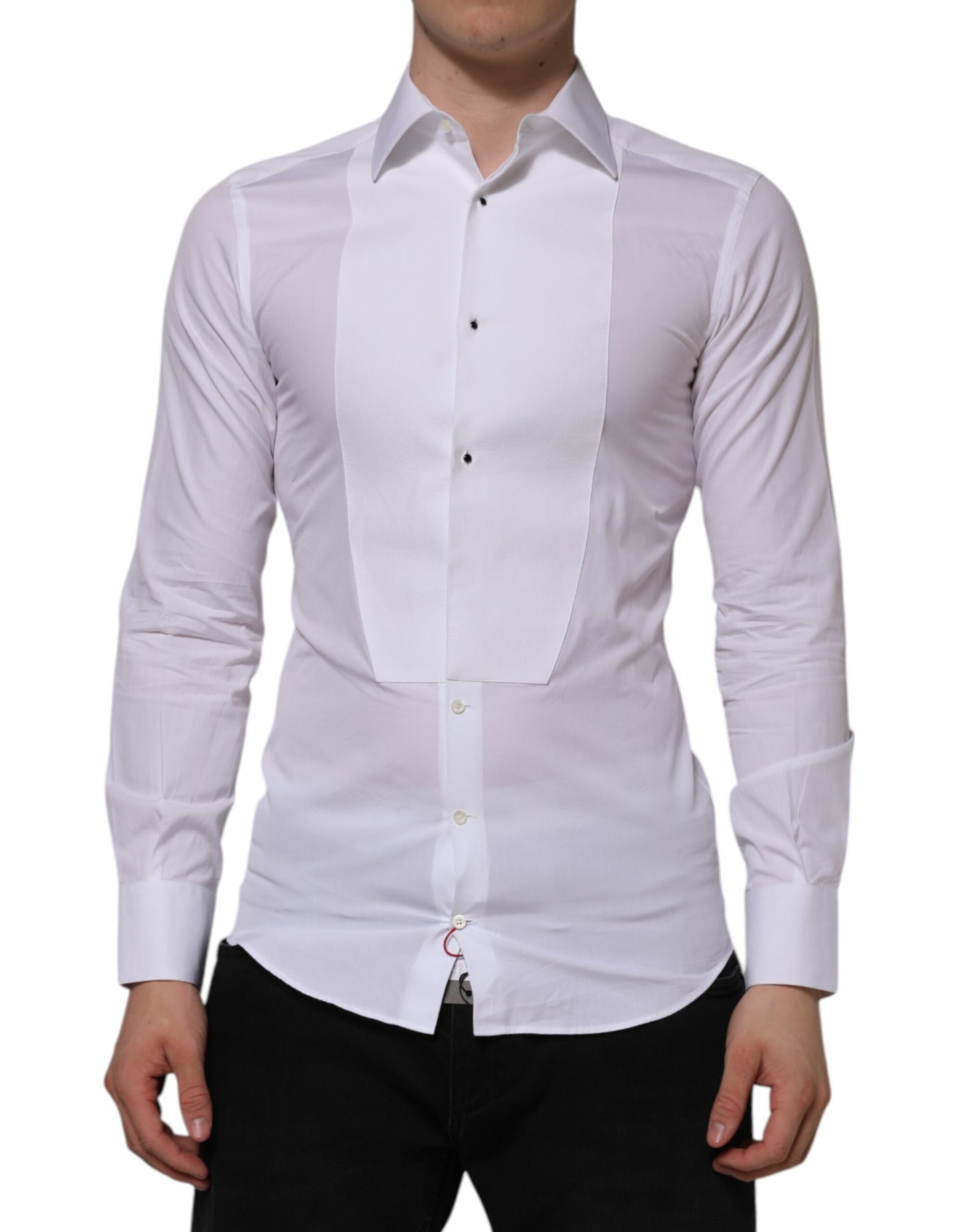 Dolce & Gabbana White Bib Cotton Poplin GOLD Formal Shirt by Dolce & Gabbana