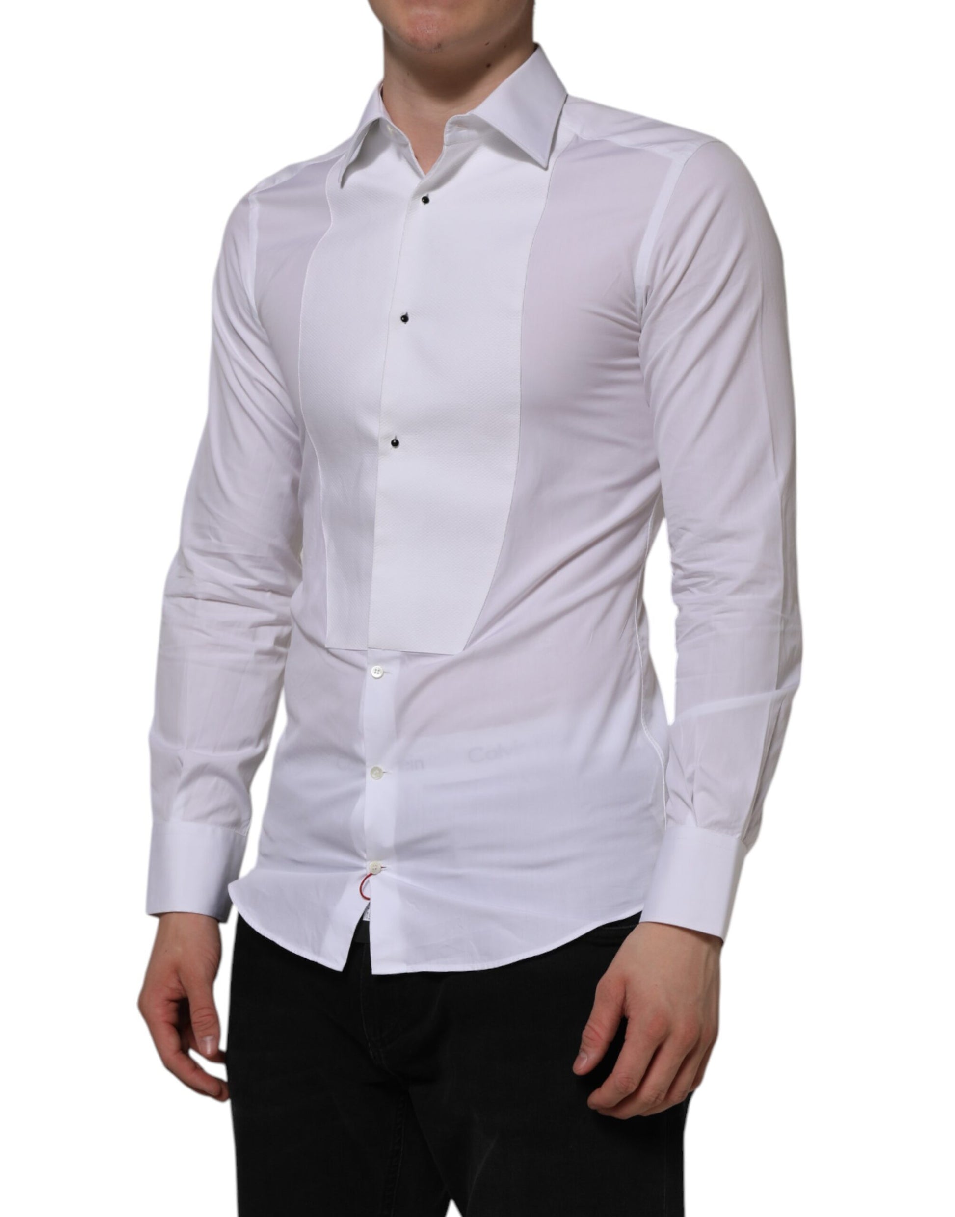 Dolce & Gabbana White Bib Cotton Poplin GOLD Formal Shirt by Dolce & Gabbana