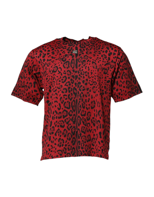T-shirt à manches courtes en coton rouge léopard Dolce &amp; Gabbana