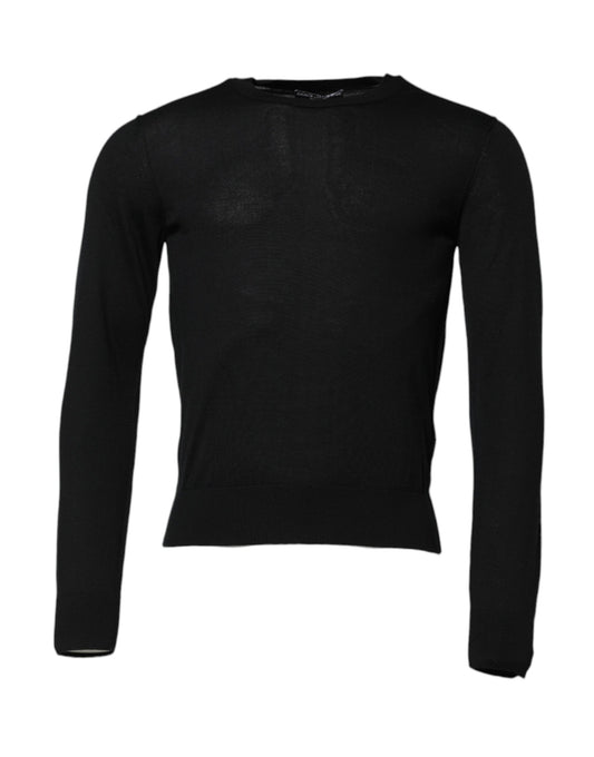T-shirt ras du cou à manches longues en cachemire noir Dolce &amp; Gabbana