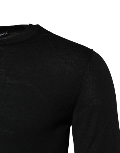 T-shirt ras du cou à manches longues en cachemire noir Dolce &amp; Gabbana
