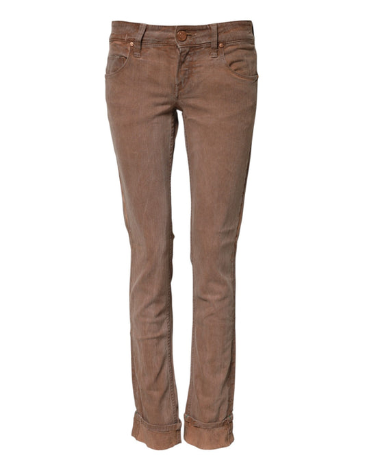 Jean taille basse slim en coton marron Eight