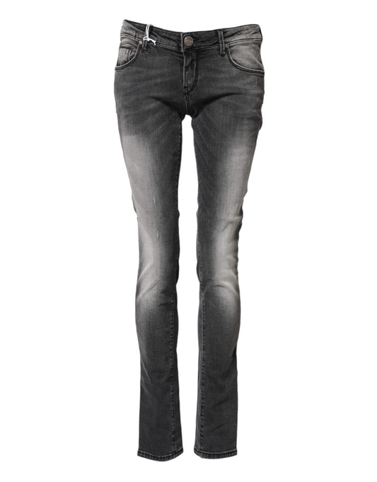 Huit jeans slim en coton gris foncé taille basse