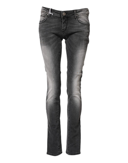 Eight Dark Gray Cotton Slim Fit Denim Low Waist Denim Jeans