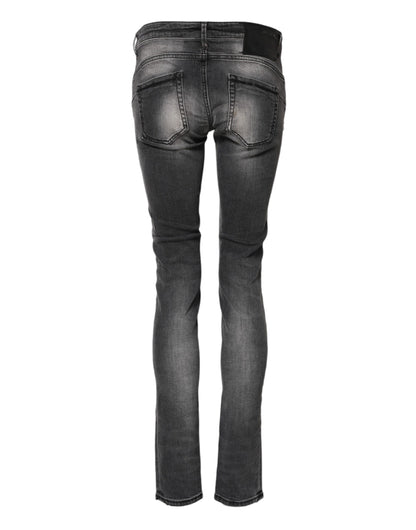 Eight Dark Gray Cotton Slim Fit Denim Low Waist Denim Jeans