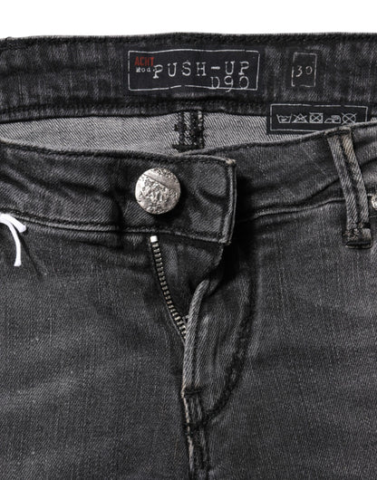 Eight Dark Gray Cotton Slim Fit Denim Low Waist Denim Jeans