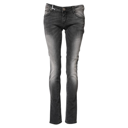 Eight Dark Gray Cotton Slim Fit Denim Low Waist Denim Jeans