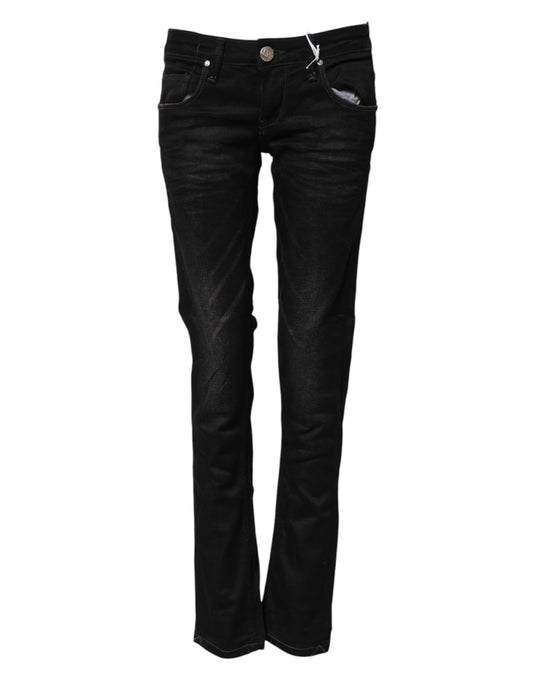 Huit jeans en denim noir coupe slim taille basse en coton