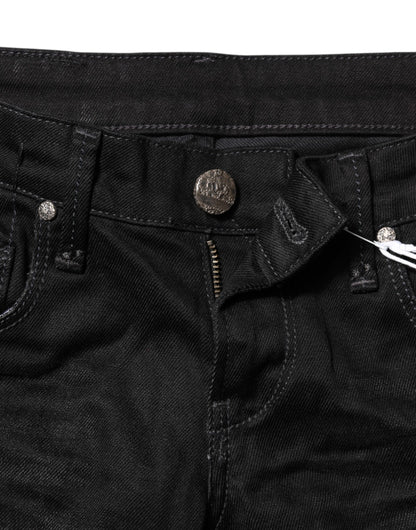 Huit jeans en denim noir coupe slim taille basse en coton