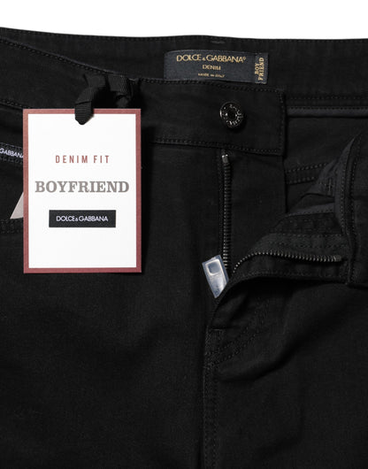Dolce & Gabbana Black Boyfriend Cotton Mid Waist Denim Jeans by Dolce & Gabbana